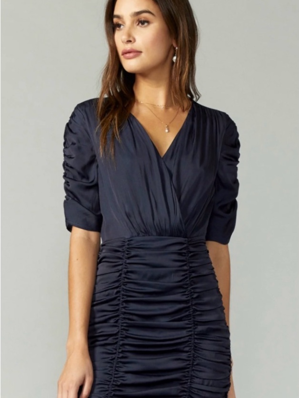 Forever 21 Navy Ruched V-Neck Midi Dress